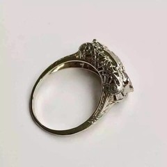 Art Deco Style Round Cut Lab Created Diamond 14K White Gold FN Engagement Ring