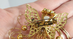 Vintage Gold Tone Wire Christmas Angel Pin Brooch Faux Pearls