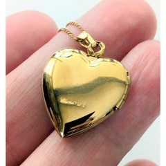 Vintage 1/20 14k Yellow Gold Filled MOM Heart Locket w/ Pink Flowers Necklace
