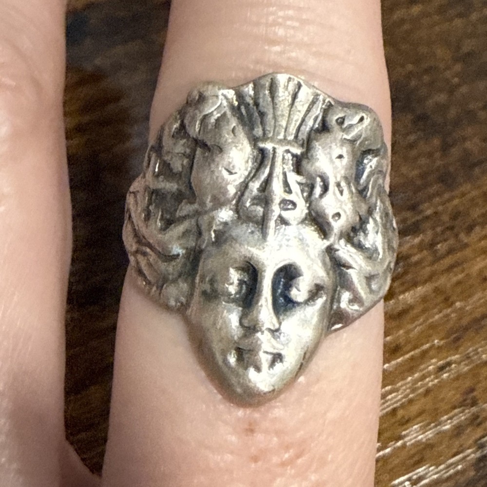 Art Nouveau ring face art deco band size 7.75 sterling silver women girls