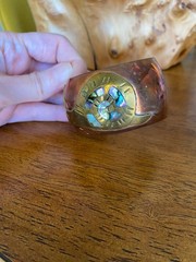 Vintage Copper Cuff Bracelet Brass Snail Abalone Shell Inlay