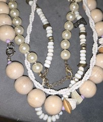 Vintage Beaded Tigers Eye ? Puka Shell Faux Pearl 4 Necklace Custome Jewelry