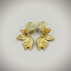Vintage Gold Tone Tulip Rose Drop Clip On Earrings Coquette Statement Regency