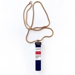 70s Lanvin Pendant, RARE Striped Lucite Pendant on Gold Tone Snake Chain, Signed