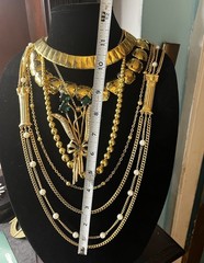 1980’s Chic Runway Statement Gold Tone 6pc Necklace Lot Green rhinestone Chunky