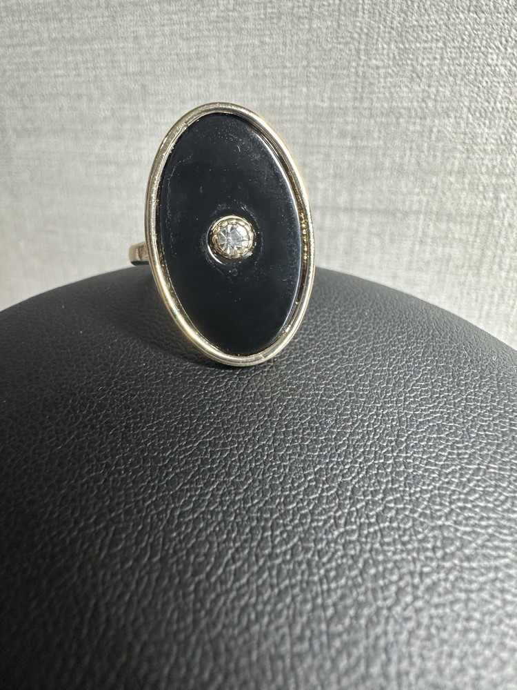 Faux Black Onyx Size 6.5 Gold Tone Clear Stone
