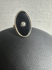 Faux Black Onyx Size 6.5 Gold Tone Clear Stone