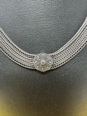 Sterling Silver 4 Stranded Marcasite Herringbone Chain Choker Necklace 56g 18 In