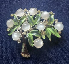 VTG Coro Verrecchio Brooch Pin Moonglow Cabochon Rhinestones Enamel Painted
