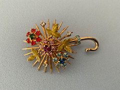 1960 Warner Crystal Flower Umbrella Broach, Enamel & 26 Prong set stones EC