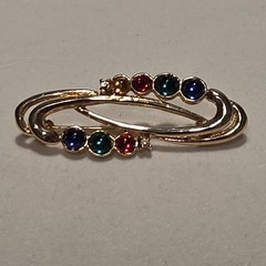 VTG Colorful Cabochons Goldtone Multi Color Swoop Brooch Pin Unsigned Unique