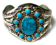 Nickel Silver Bell Trading Faux Turquoise Cuff Bracelet 52mm 6-3/4″ Wrist