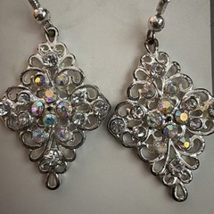 Snowflake Filigree Chandelier Dangle Earrings AB Rhinestone Vintage Glam Jewelry