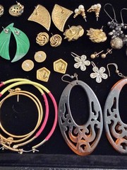 Vintage Lot of 22 Pairs of Pierced Earrings 80s 90s Retro Plastic Metal Wood