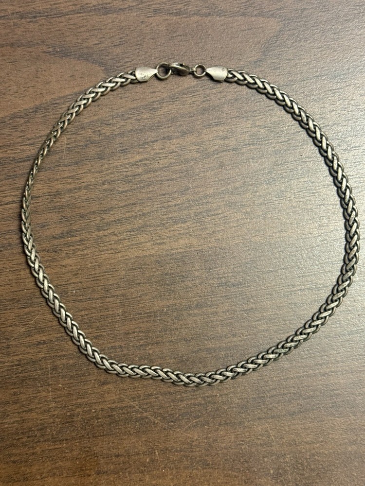 Vintage 1998 Silver Tone Braided Wheat/Foxtail Chain Necklace 18″ Goth Grunge