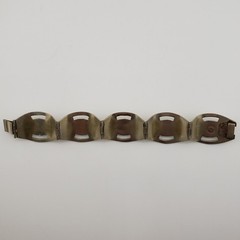 VTG Alpaca Silvertone Bracelet White Glass Cabochons Wide Links Made In Mexico