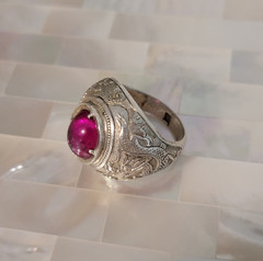 Vintage Asian Sterling Silver Genuine Gemstone Dragon Ring-Size 7.75