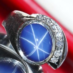 18k white gold sz 9.75 ring 6.32c Lindy star lab created sapphire diamond 8.35g
