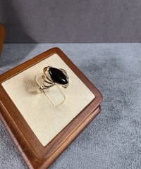 Vintage Marquise Black Onyx Cocktail Ring 14K Yellow Gold, Size 5.5 2.7 Grams