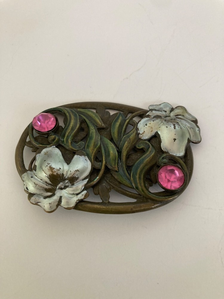 Antique Floral Broach or Sash Pin Art Nouveau 1900s Solid Cast Pin Back Closure