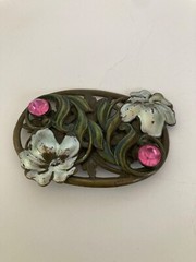 Antique Floral Broach or Sash Pin Art Nouveau 1900s Solid Cast Pin Back Closure