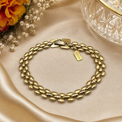 Vintage Revlon Gold Tone Double Row Navette Link Bracelet Fold Over Clasp 7.5 in