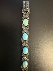 Vintage FAS Thai 925 Sterling Silver Turquoise & Marcasite XLink Tennis Bracelet