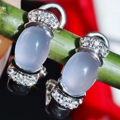signed BH EFFY 14k white gold earrings 3.10ct blue chalcedony diamond 4.1g N2752