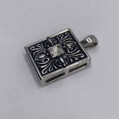 Silver Tone White Stone Pendant No Chain