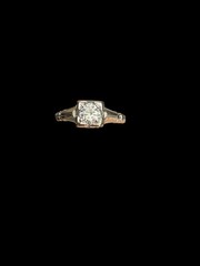 Signed Art Deco 18K White Gold .25ct Round Diamond Engagement Ring Size: 6