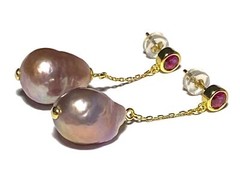 UNIQUE Baroque 12 x 14.5mm Deep Lavender Purple Keshi Pearl Dangle Earrings