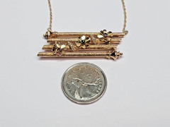 UNIQUE & Pretty 14k Textured & Floral 4 Bar Simulated Gem Pendant 17.5″ Necklace