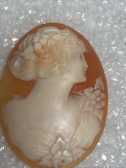40mm/30mm Antique Shell Cameo Woman Flowers Italy #83