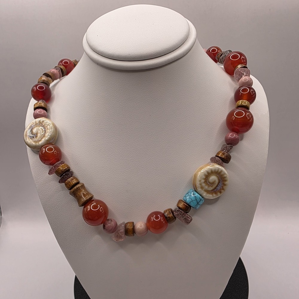 Bohomian Natural Stone Wood Bead Necklace
