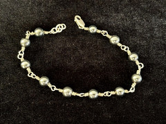 Vintage Sterling Silver 925 5MM Gray HEMATITE BEAD Link Bracelet 7.25″ L – 8.4G