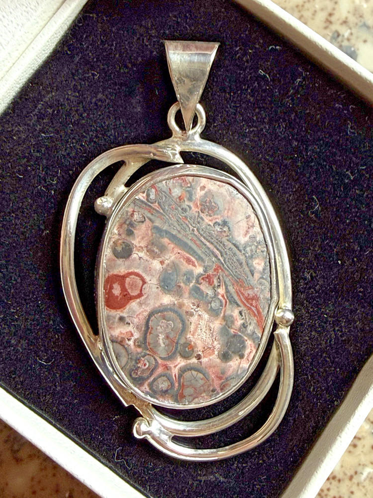 Vintage Sterling Silver 925 Leopard Jasper Pendant 10 grams Hand Made