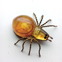 Vintage Spider Brooch Amber Color Resin. Made in the USSR