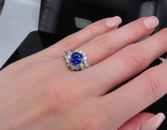 Fine 2.25ct GIA Blue Cushion Sapphire 0.80ct Diamond Platinum Ring, Size 7