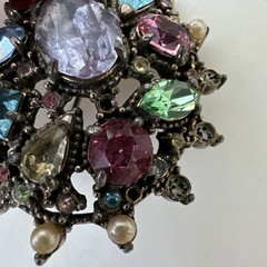 Vintage Rhinestone Brooch Made & Signed By Hollycraft Multicolor Stones Colorful