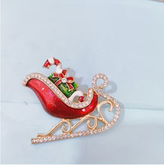 BROOCH- Elegant Christmas Tree & Sleigh Brooch Pin with Sparkling Rhinestones