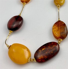Vintage Baltic Amber Varied Color Gold Tone Chain Station Bead Necklace 29″ Long