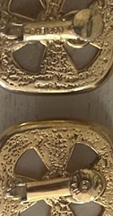 Vintage Signed Napier Champagne Ivory Pearl Gold Clip On Square Earrings