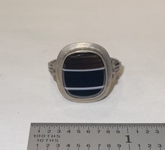 Antique 835 Silver Egyptian Revival Banded Agate Ring Sz 7.5