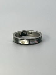 Vintage Stainless Steel 8mm Abalone Shell Inlay Wedding Band Ring 0.5” Wide