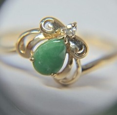 Vintage 14K Yellow Gold Jade & Diamond Ring Signed FJG35 14K Sz 6 2.37g