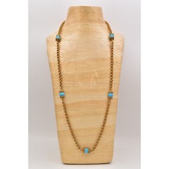 Accessocraft NYC Vintage Station Chain Necklace Turquoise Beaded Signed BinBE