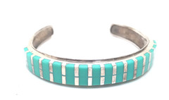 Vintage Sterling Silver Turquoise Southwest Style Channel Set Cuff Bracelet