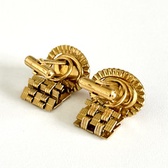 Vintage Red Glass Cabochon Gold Tone Oval Bullet Back Cufflinks
