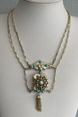 Vintage Victorian Revival Necklace Earrings Faux Pearl turquoise Festoon Tassel
