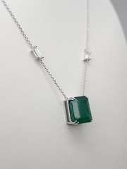 $60,000 NEW 16.78ct GIA Colombian Emerald VS H Diamond 18k White Gold Necklace